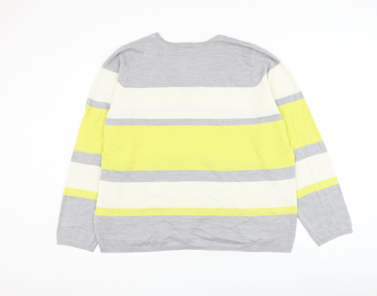 Marks and Spencer Womens Grey V-Neck Striped Acrylic Pullover Jumper Size 22