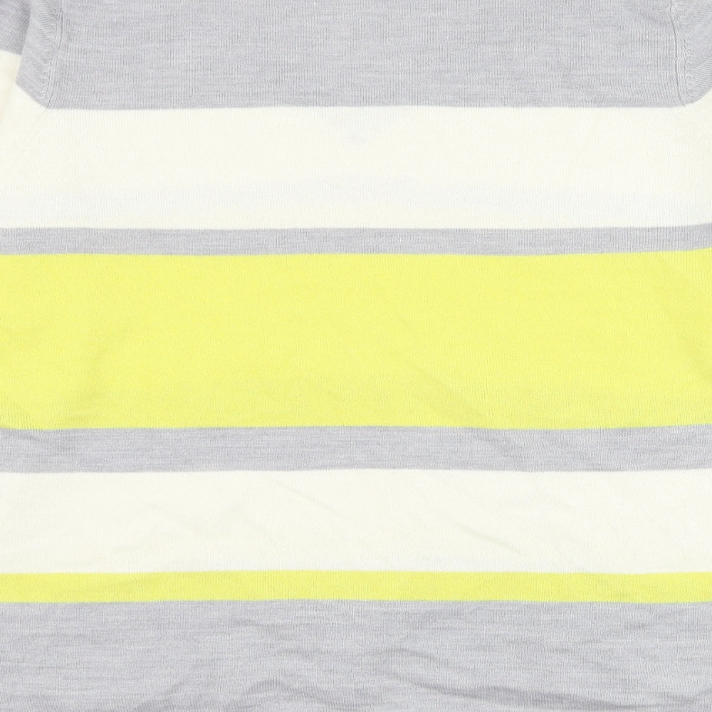 Marks and Spencer Womens Grey V-Neck Striped Acrylic Pullover Jumper Size 22