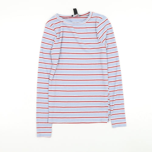 New Look Womens Blue Round Neck Striped Polyester Pullover Jumper Size 8