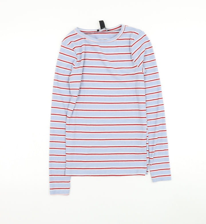New Look Womens Blue Round Neck Striped Polyester Pullover Jumper Size 8