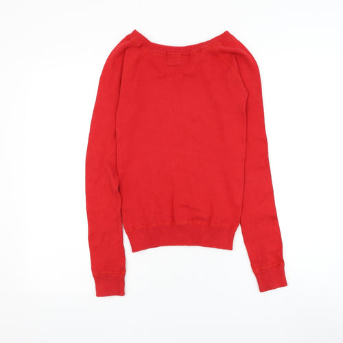 Mew Womens Red Round Neck Cotton Pullover Jumper Size S