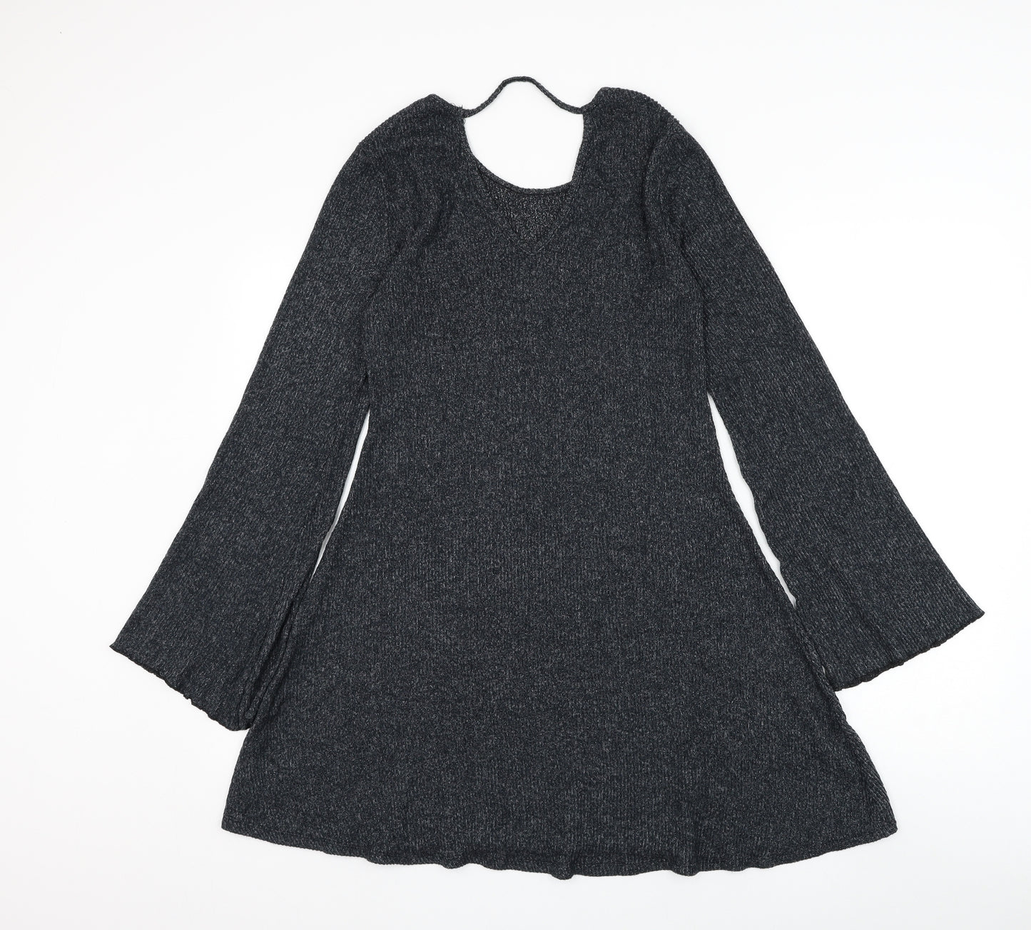Abercrombie & Fitch Womens Grey Polyester Skater Dress Size L Round Neck Pullover