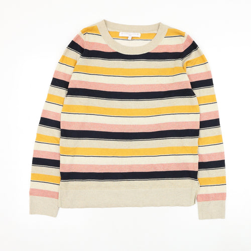 NEXT Womens Gold Round Neck Striped Polyester Pullover Jumper Size 8