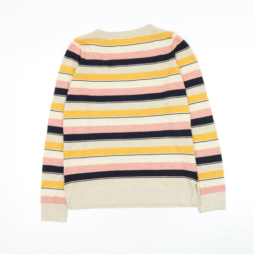 NEXT Womens Gold Round Neck Striped Polyester Pullover Jumper Size 8