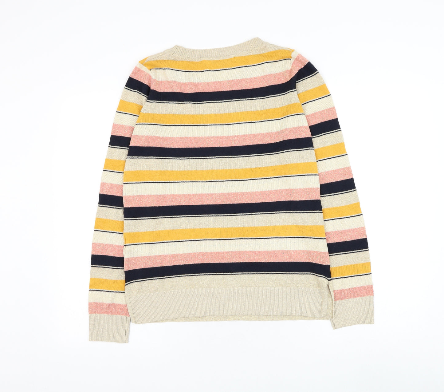 NEXT Womens Gold Round Neck Striped Polyester Pullover Jumper Size 8