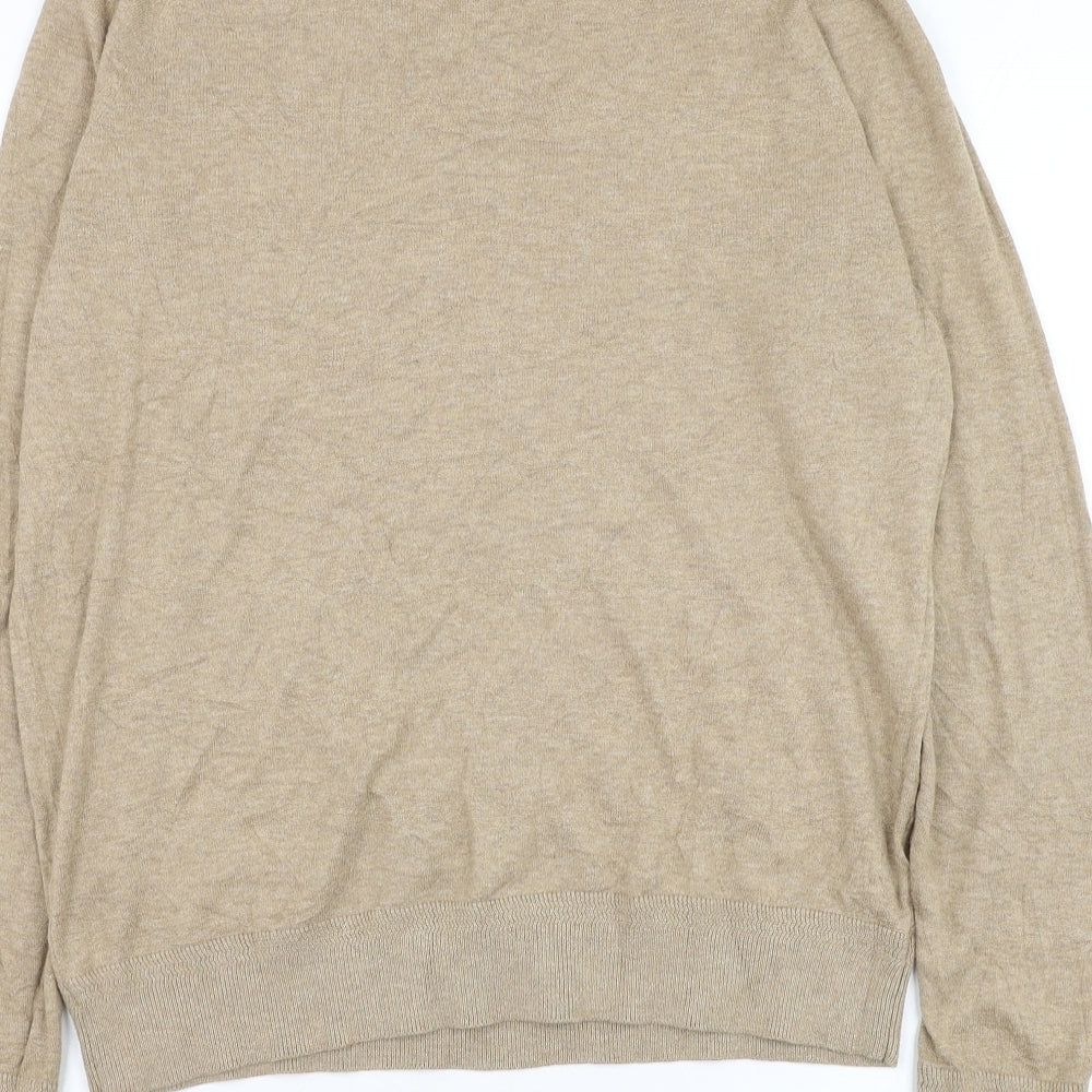 Mango Mens Brown Round Neck Polyester Pullover Jumper Size L