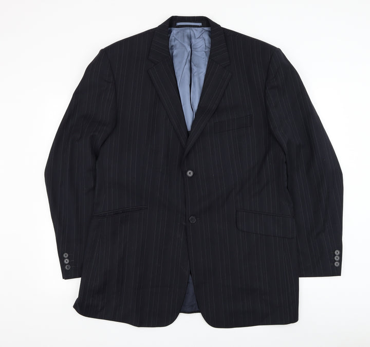 Karl Jackson Mens Black Striped Wool Jacket Suit Jacket Size 44