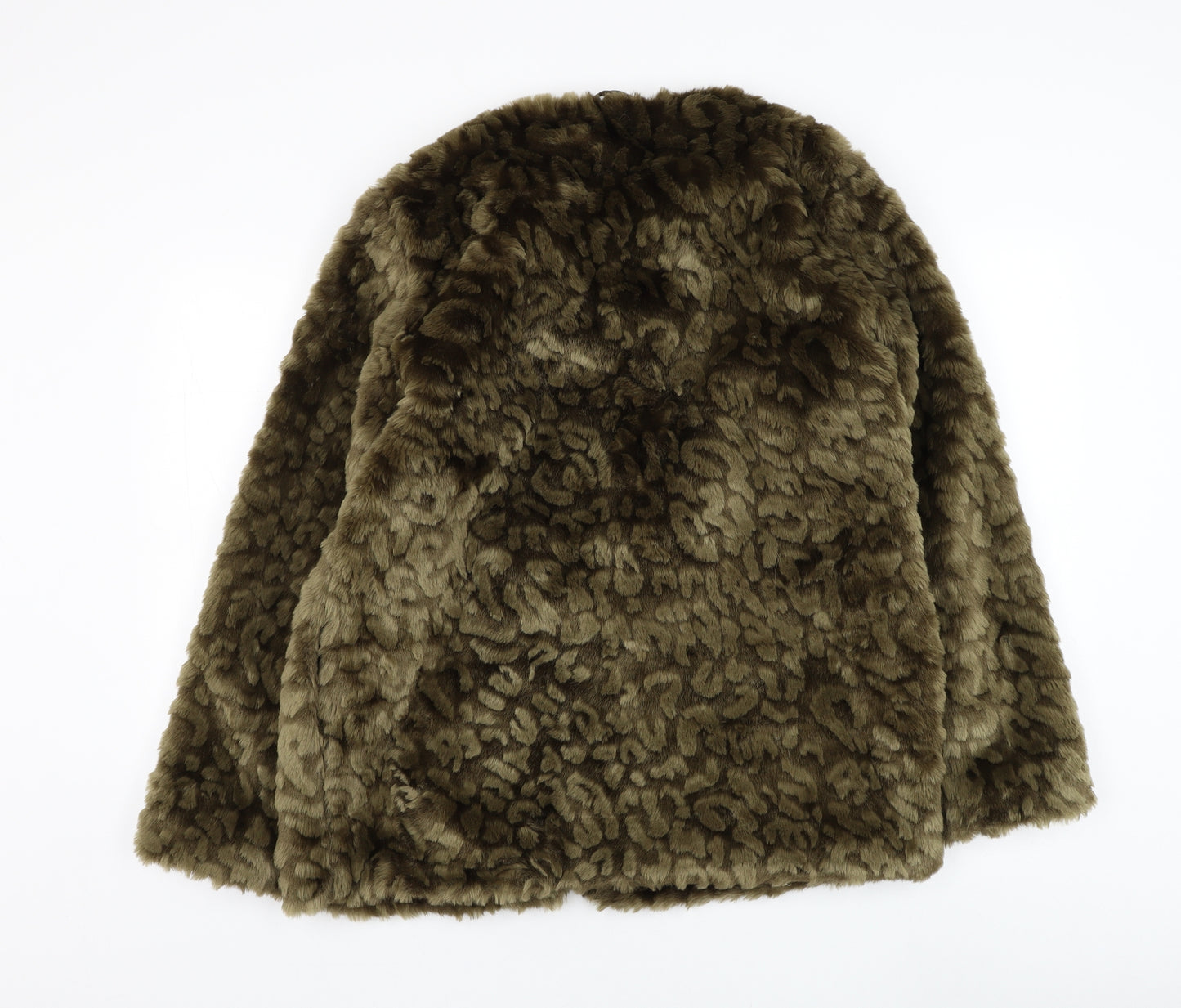 TU Womens Green Animal Print Overcoat Coat Size 12 Hook & Loop