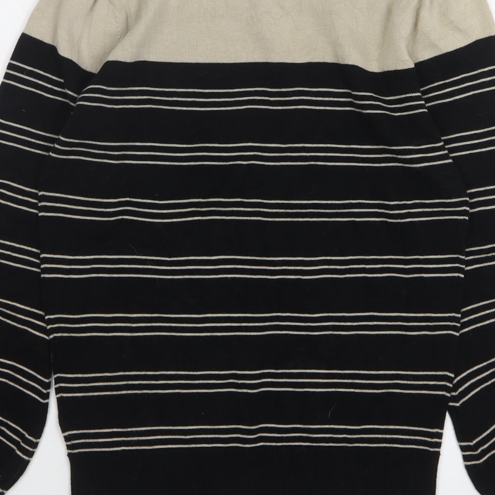 Monsoon Womens Black Round Neck Striped Cotton Pullover Jumper Size S