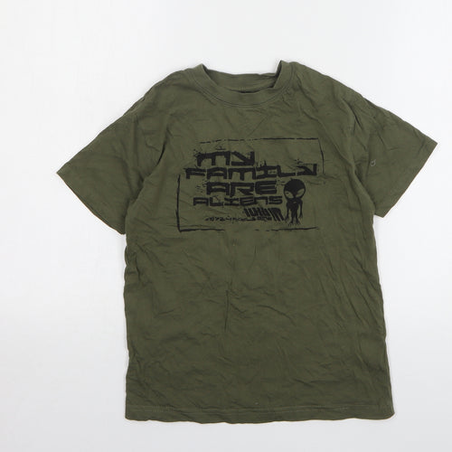 Rebel Boys Green Cotton Basic T-Shirt Size 9-10 Years Round Neck