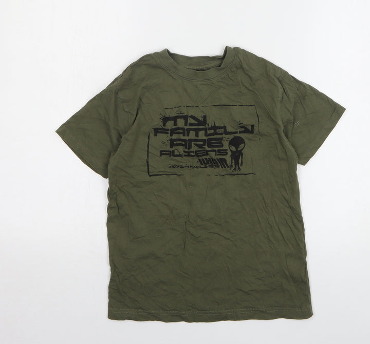 Rebel Boys Green Cotton Basic T-Shirt Size 9-10 Years Round Neck