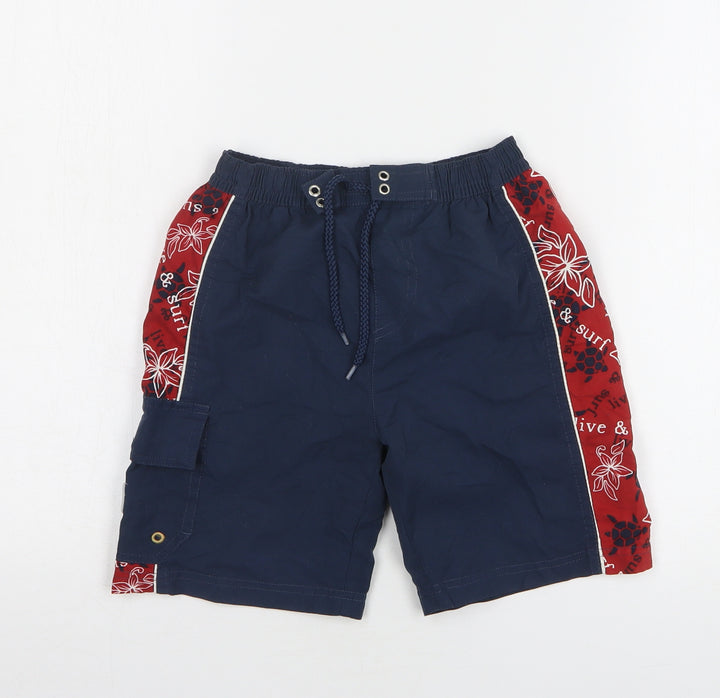 NAF NAF Boys Blue Geometric Polyester Cargo Shorts Size 5-6 Years Regular - Swim Shorts