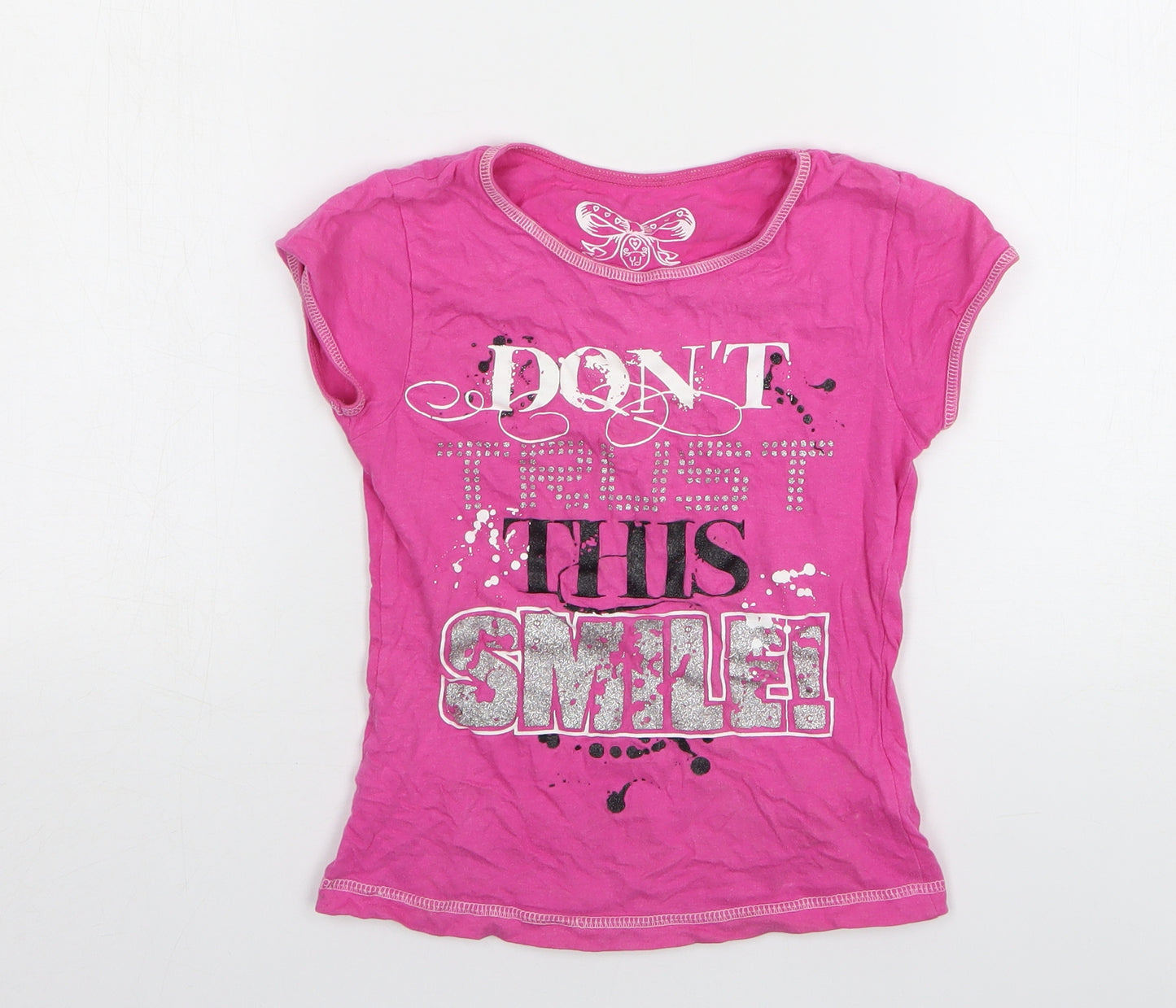 Young Dimension Girls Pink Cotton Basic T-Shirt Size 7-8 Years Round Neck
