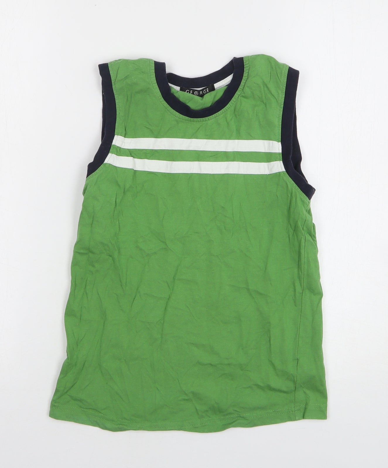 George Boys Green Cotton Basic Tank Size 9-10 Years Round Neck