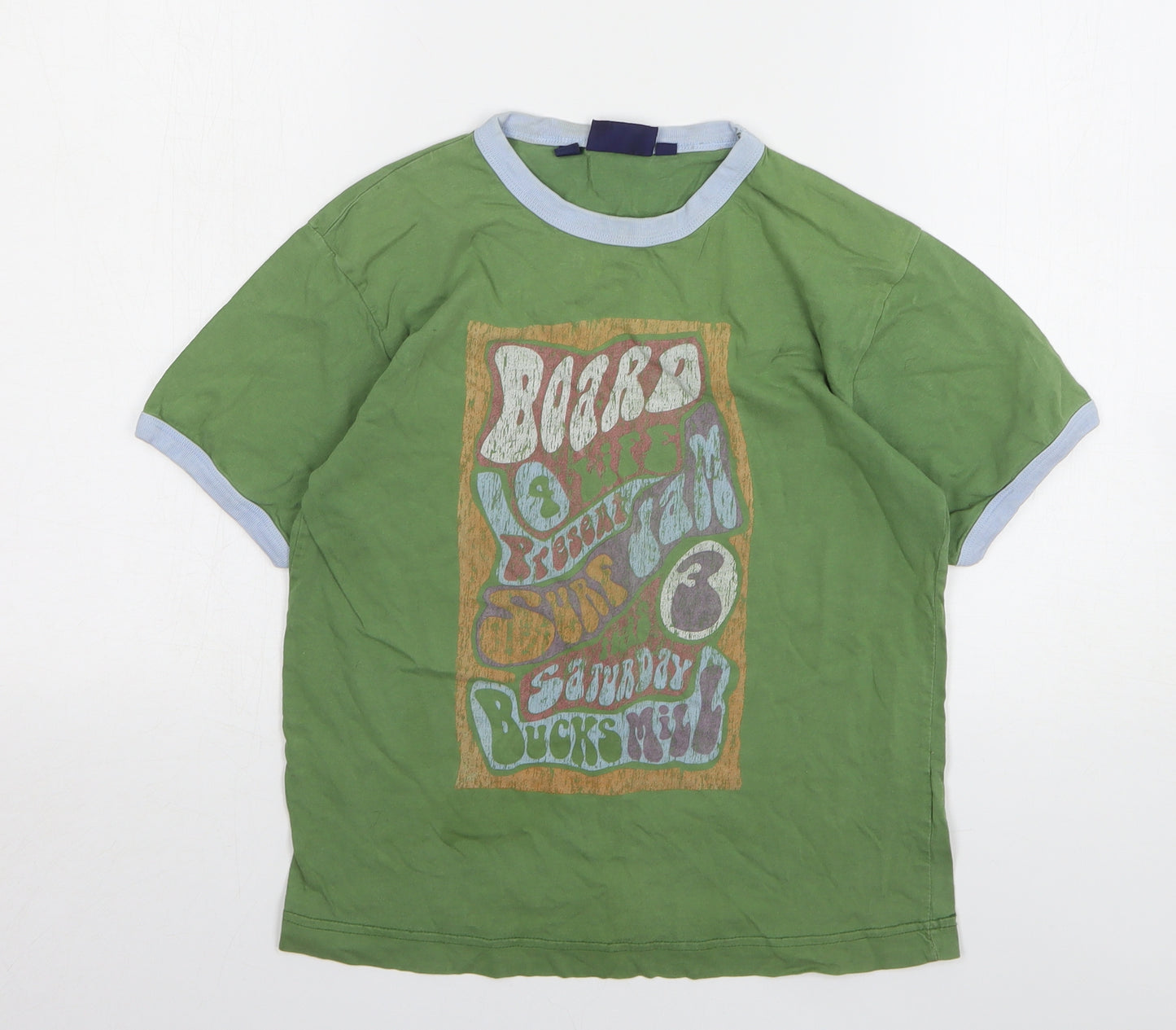 Mini Boden Boys Green Cotton Basic T-Shirt Size 7-8 Years Round Neck