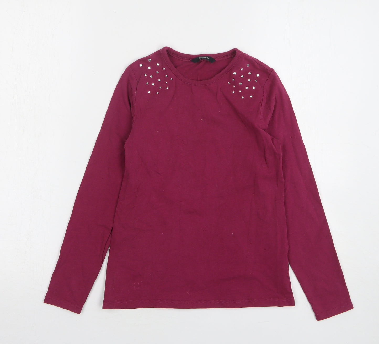 George Girls Purple Cotton Basic T-Shirt Size 9-10 Years Round Neck