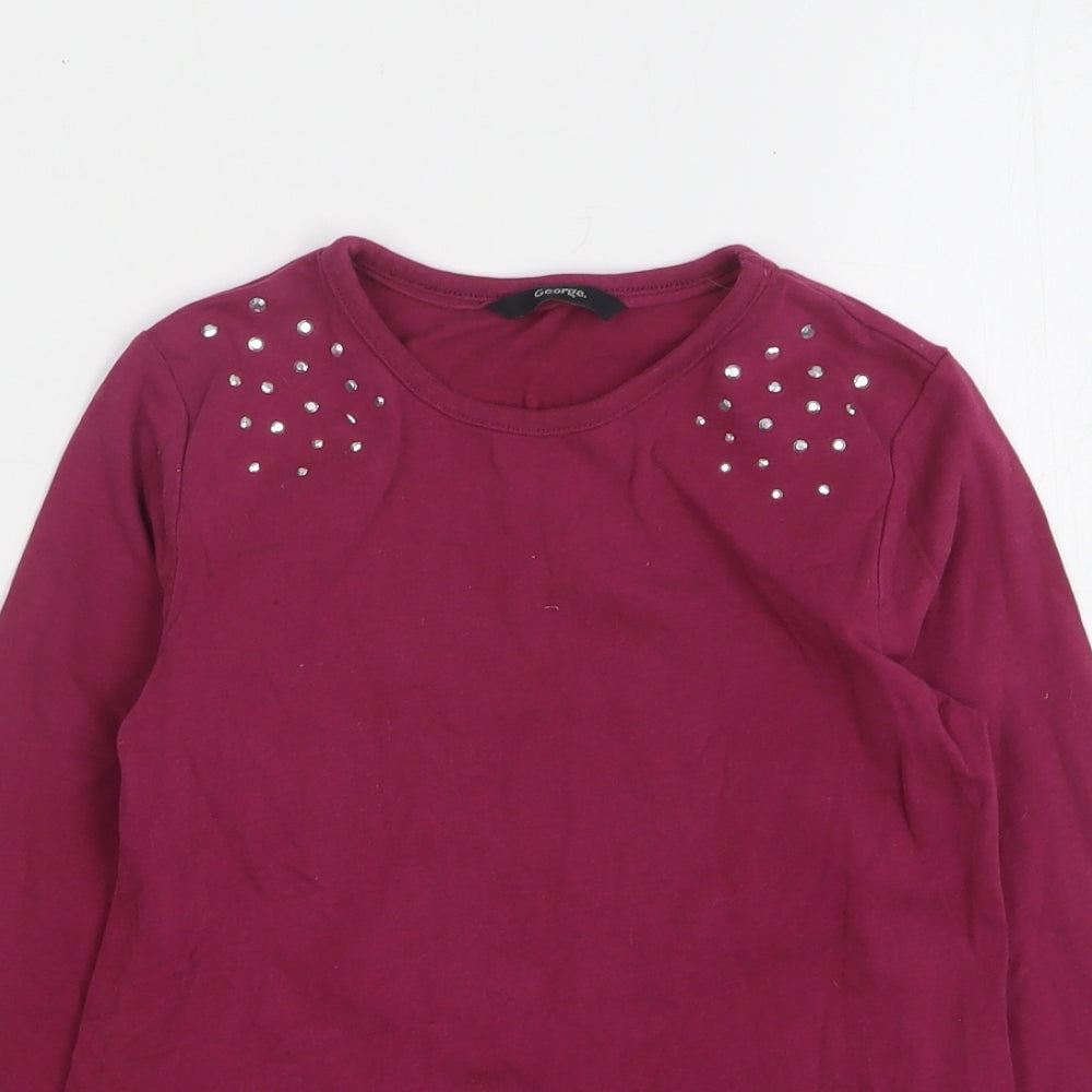 George Girls Purple Cotton Basic T-Shirt Size 9-10 Years Round Neck