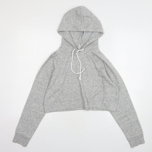 H&M Womens Grey Cotton Pullover Hoodie Size S - Cropped