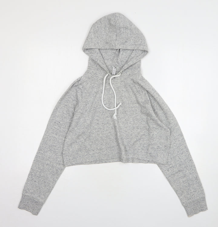 H&M Womens Grey Cotton Pullover Hoodie Size S - Cropped