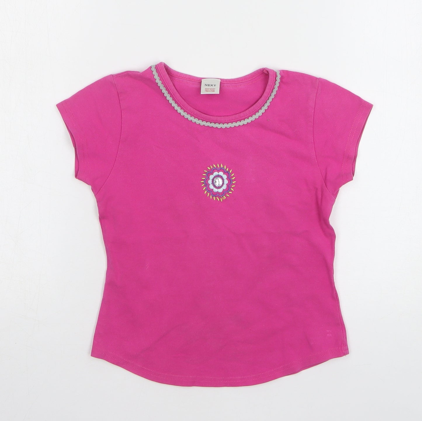 NEXT Girls Pink Floral Cotton Basic T-Shirt Size 7-8 Years Round Neck