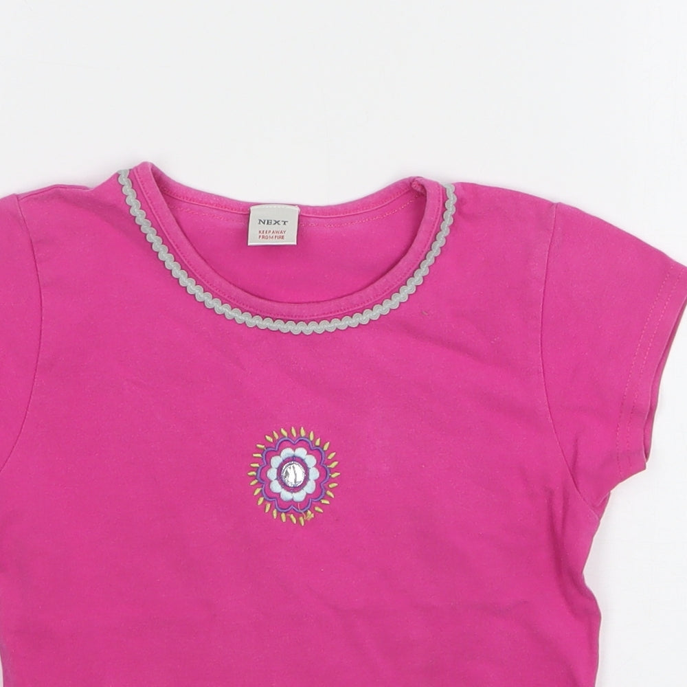 NEXT Girls Pink Floral Cotton Basic T-Shirt Size 7-8 Years Round Neck