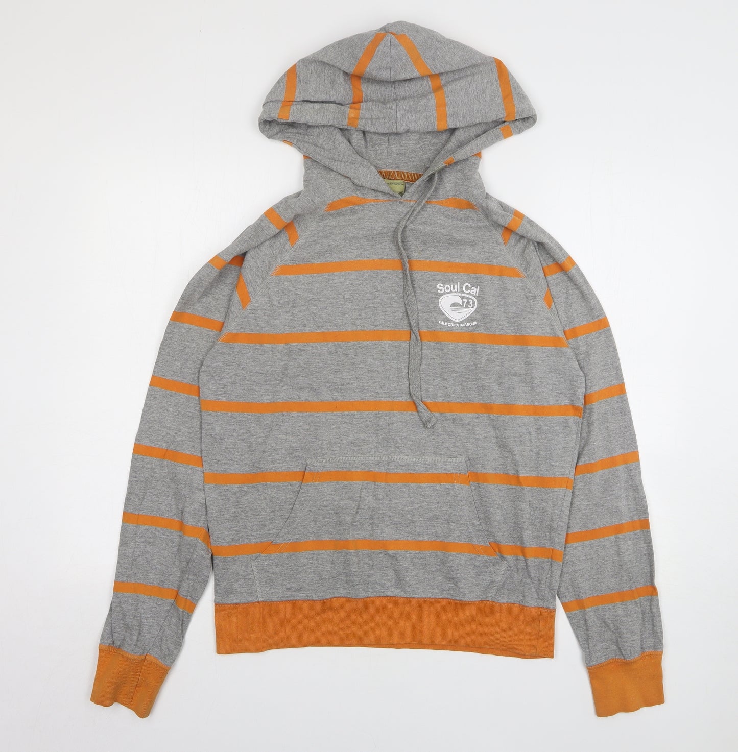 SoulCal&Co Womens Grey Striped Cotton Pullover Hoodie Size M