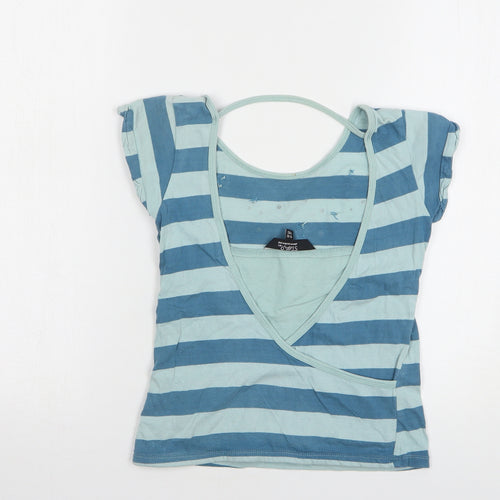Julien Macdonald Girls Blue Striped Cotton Basic T-Shirt Size 9-10 Years Round Neck