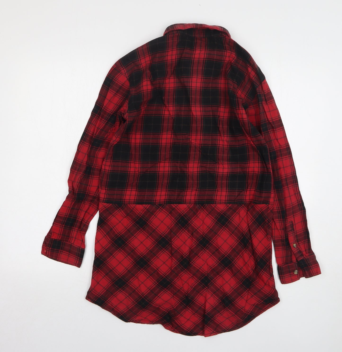 H&M Womens Red Plaid Cotton Shirt Dress Size 6 Collared