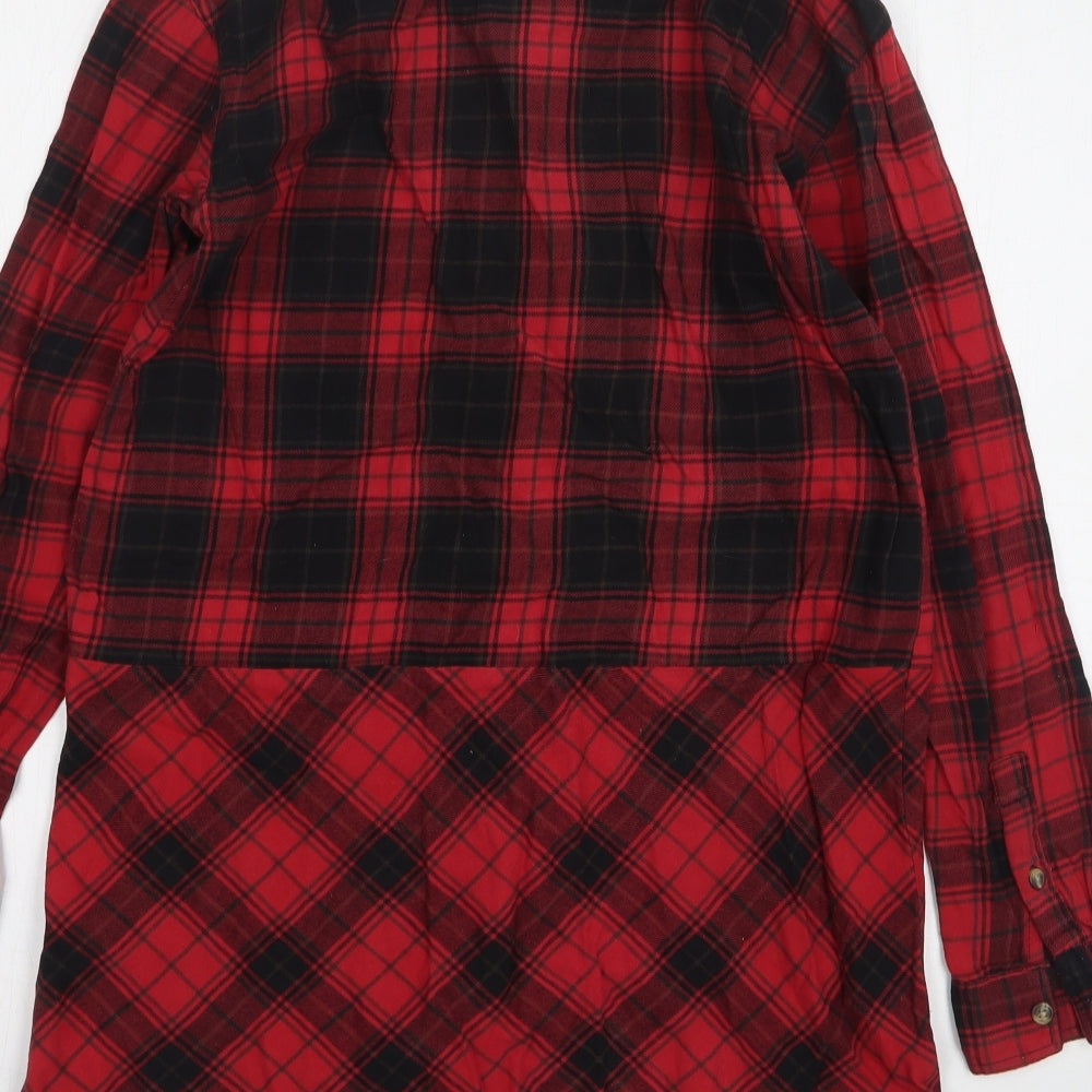 H&M Womens Red Plaid Cotton Shirt Dress Size 6 Collared