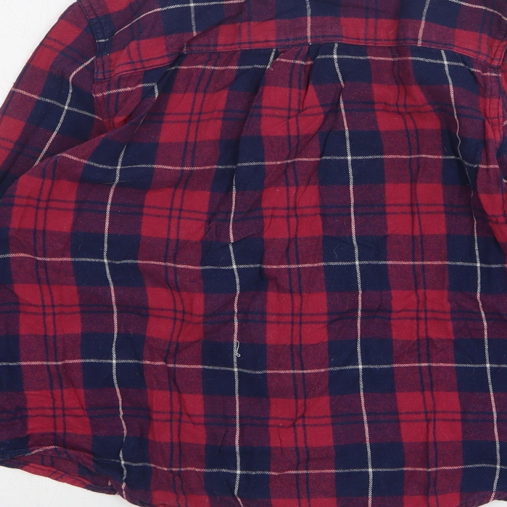 New Look Womens Red Plaid Cotton Basic Button-Up Size 12 Collared