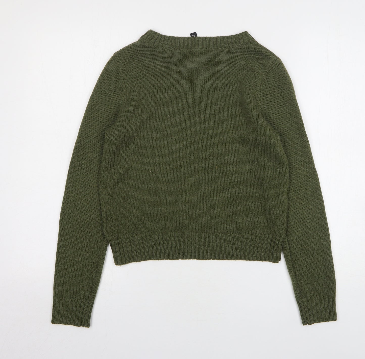 H&M Womens Green Round Neck Acrylic Pullover Jumper Size XS