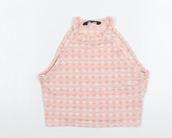 New Look Womens Pink Geometric Polyester Cropped Tank Size 8 Round Neck
