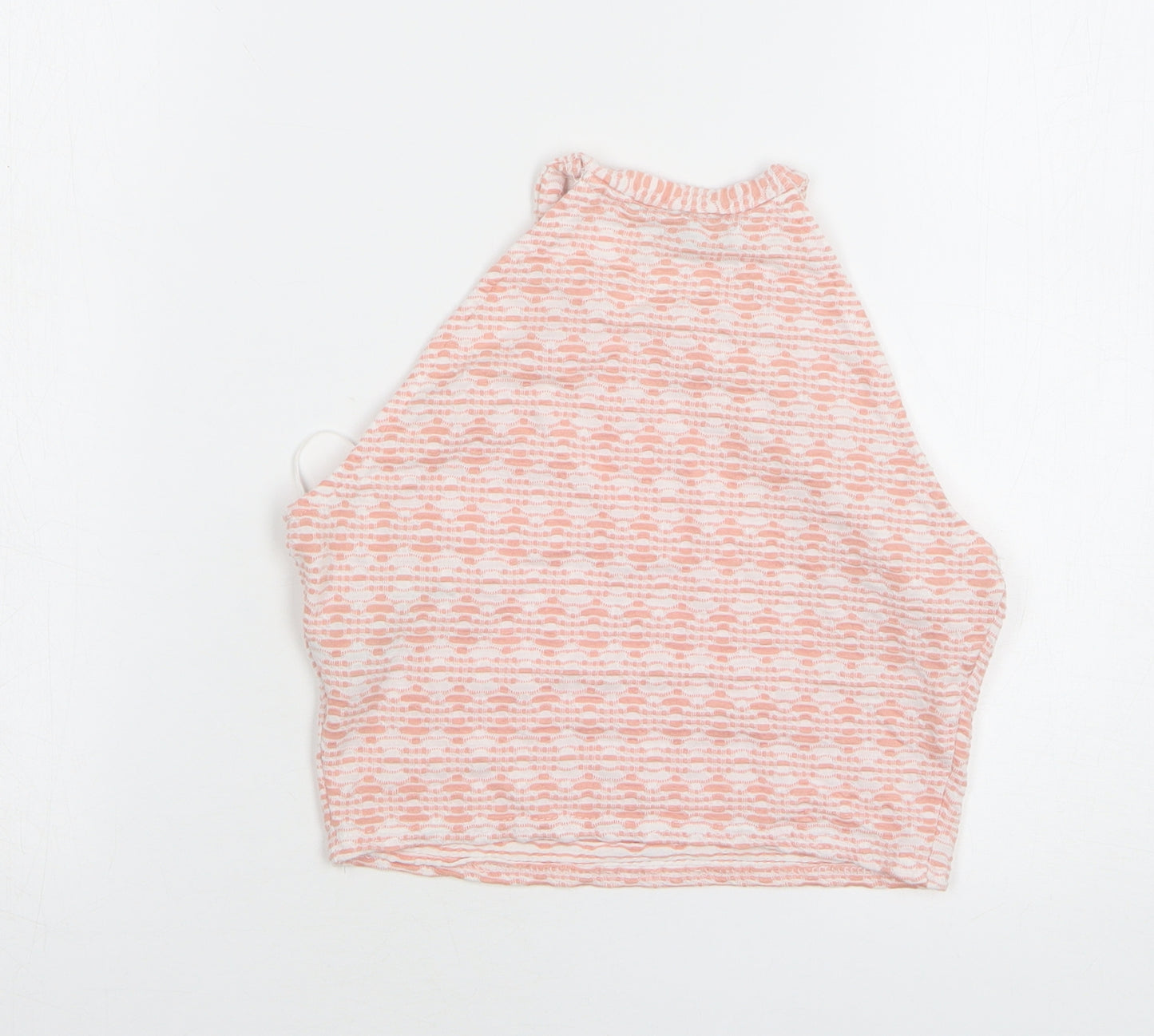 New Look Womens Pink Geometric Polyester Cropped Tank Size 8 Round Neck