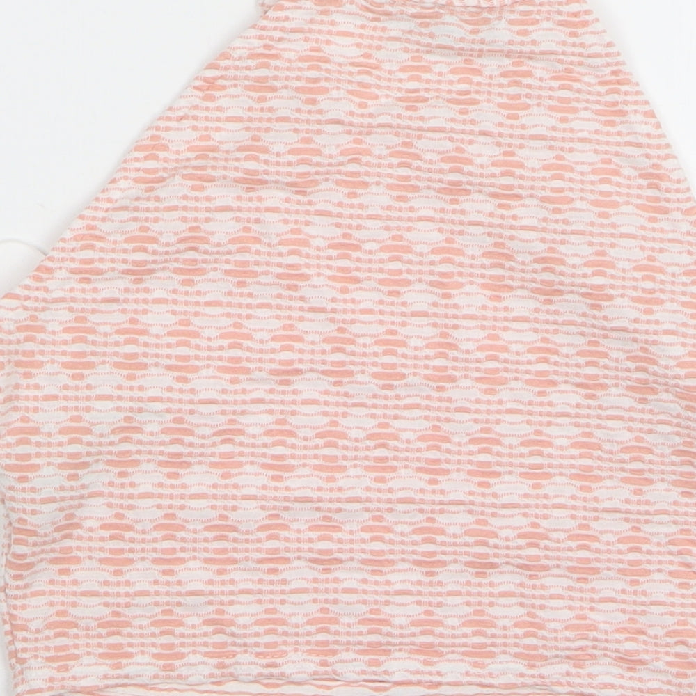 New Look Womens Pink Geometric Polyester Cropped Tank Size 8 Round Neck