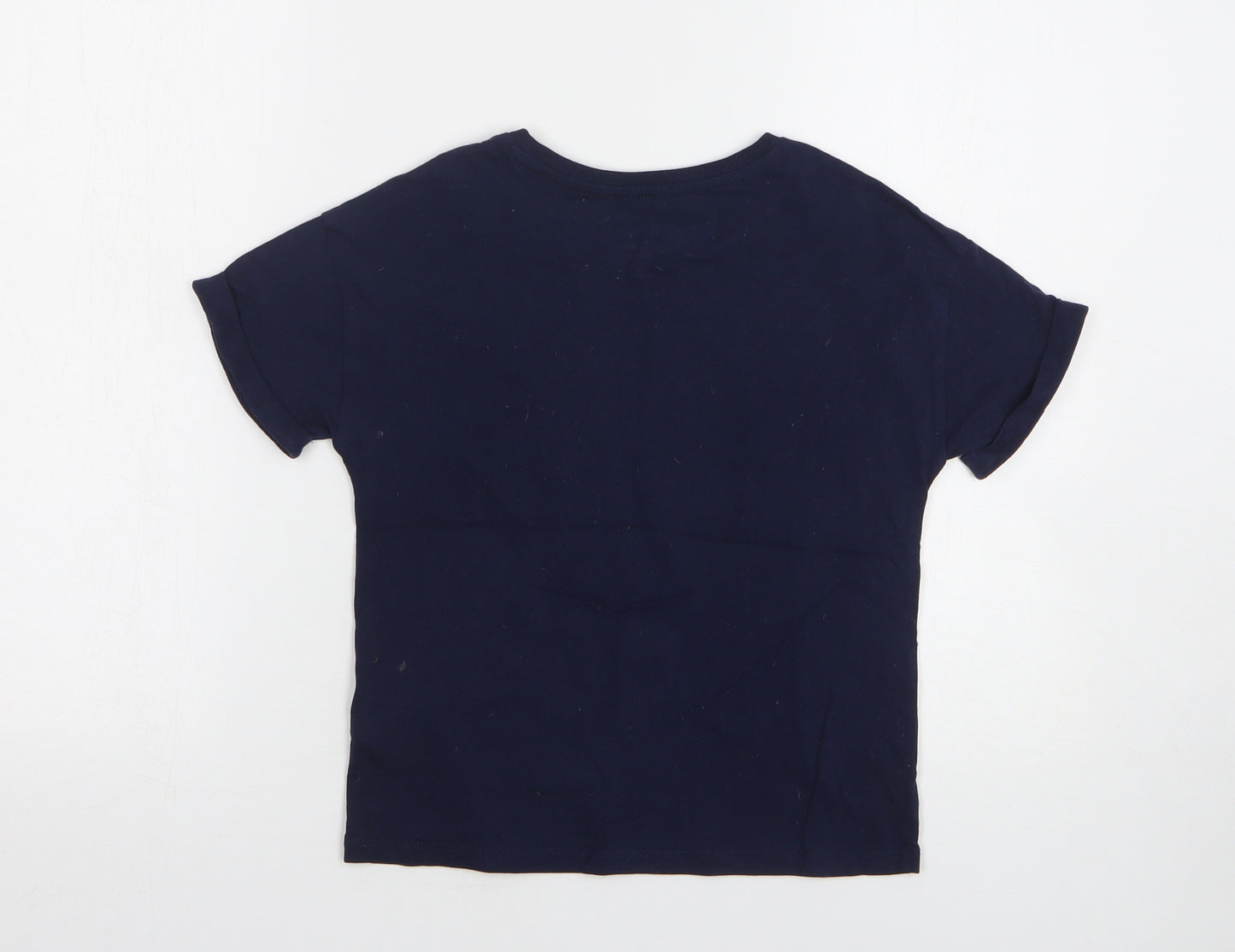 Marks and Spencer Girls Blue Cotton Basic T-Shirt Size 8-9 Years Round Neck