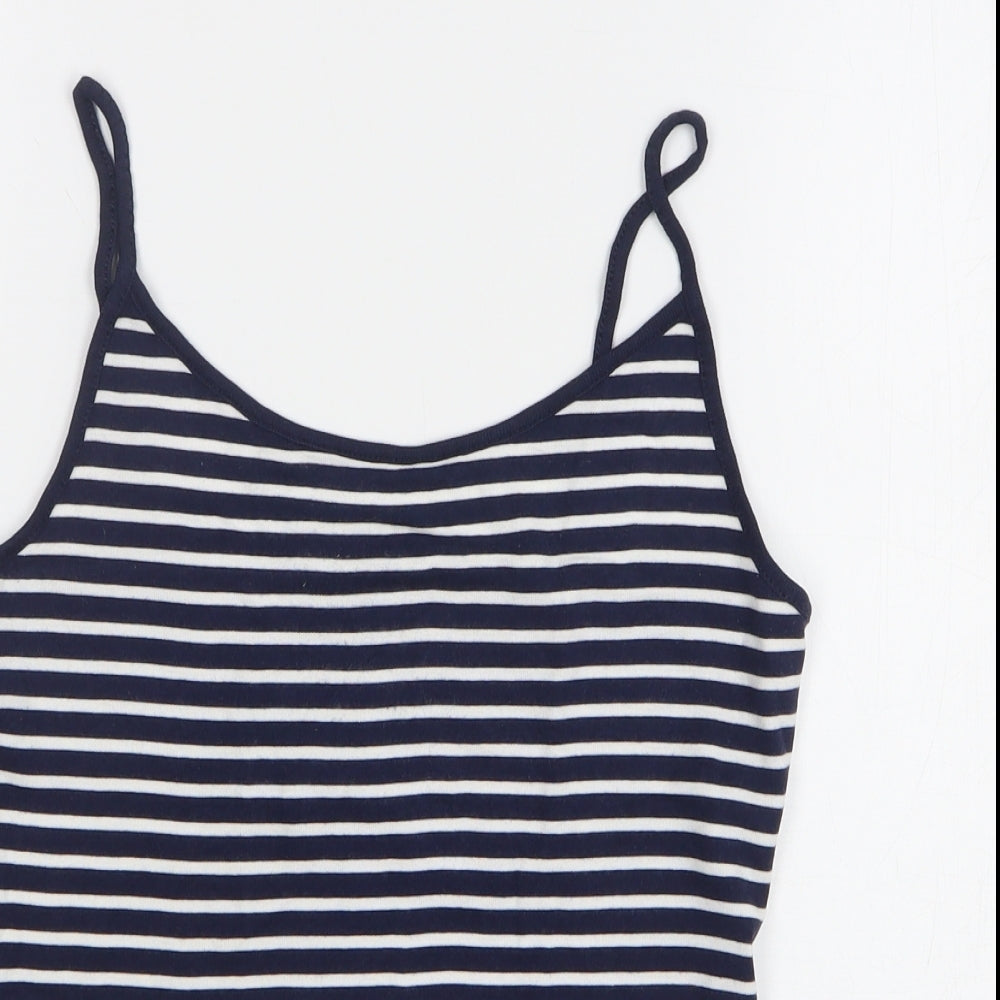 TU Womens Blue Striped Cotton Camisole Tank Size 16 Round Neck