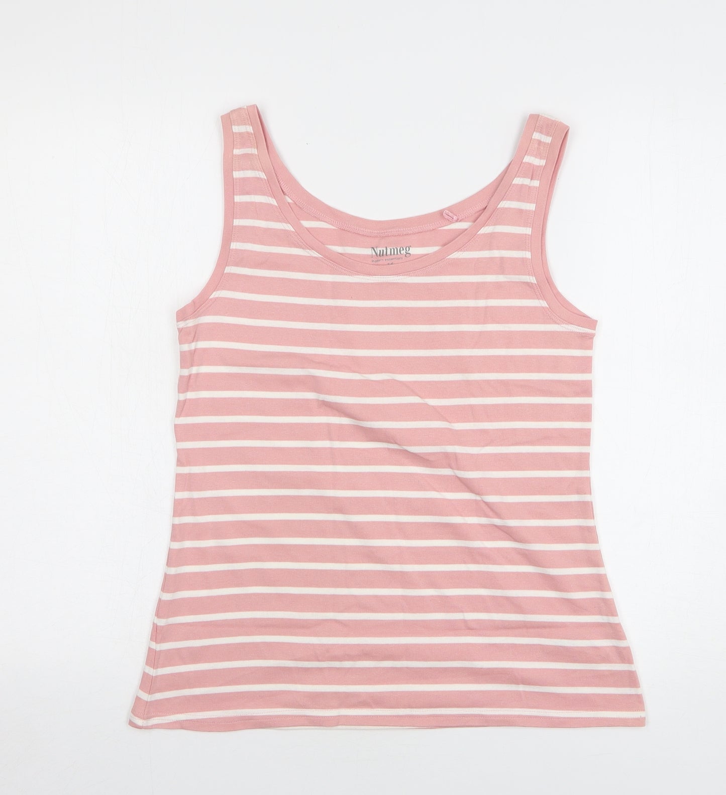 Nutmeg Womens Pink Striped Cotton Basic Tank Size 16 Round Neck