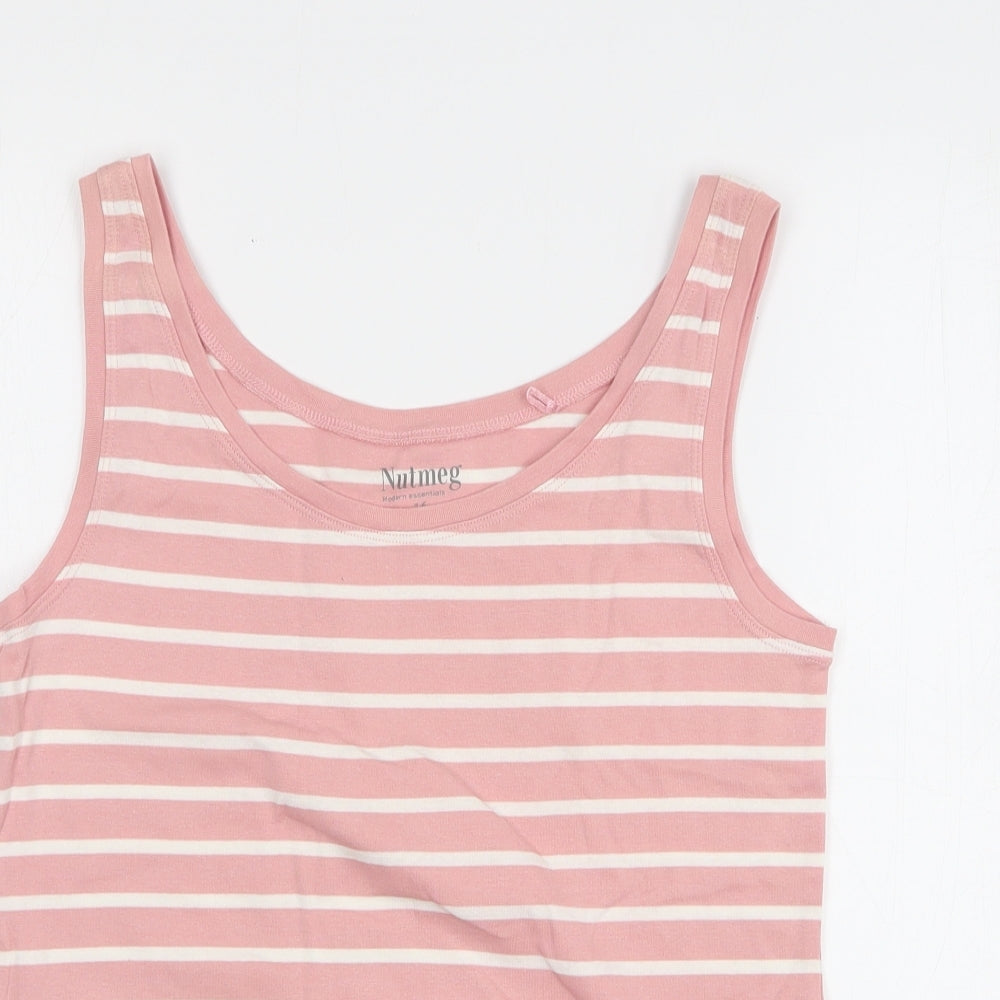 Nutmeg Womens Pink Striped Cotton Basic Tank Size 16 Round Neck