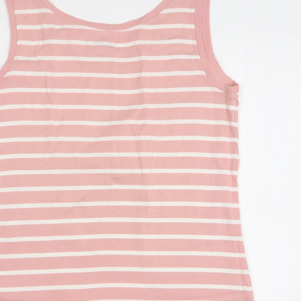Nutmeg Womens Pink Striped Cotton Basic Tank Size 16 Round Neck