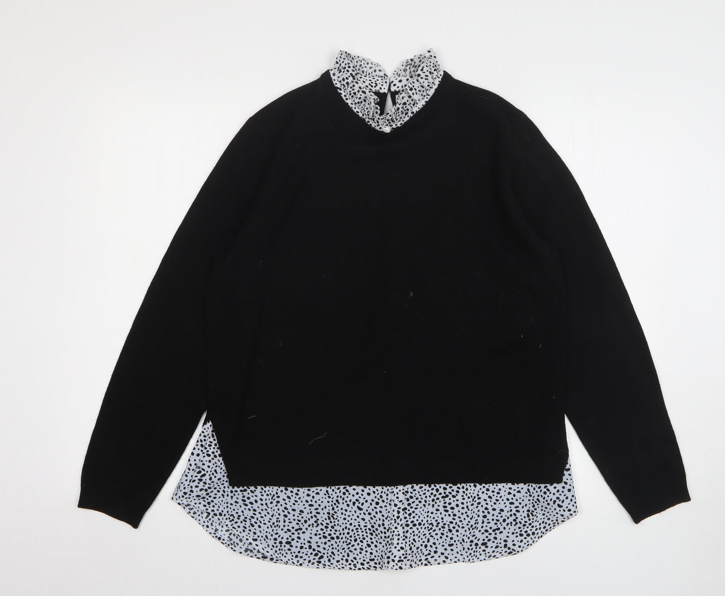Papaya Womens Black High Neck Animal Print Acrylic Pullover Jumper Size 14
