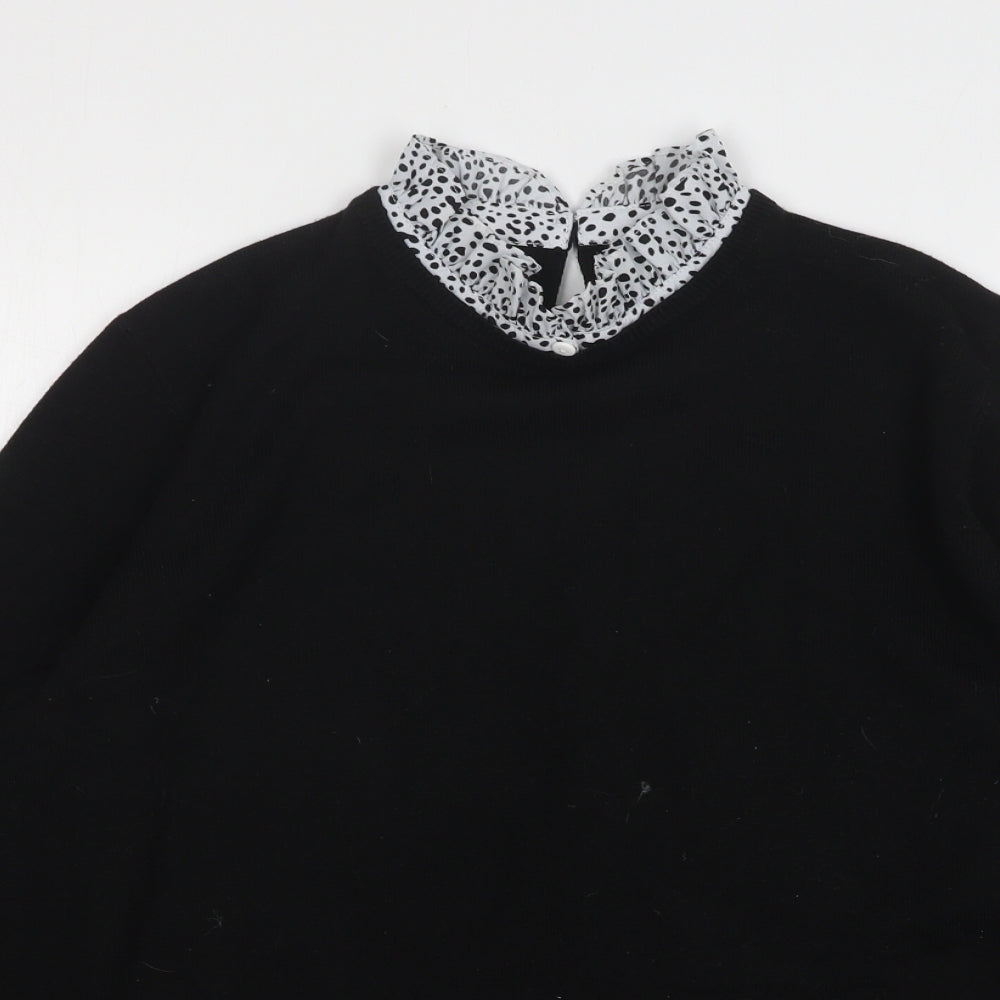 Papaya Womens Black High Neck Animal Print Acrylic Pullover Jumper Size 14