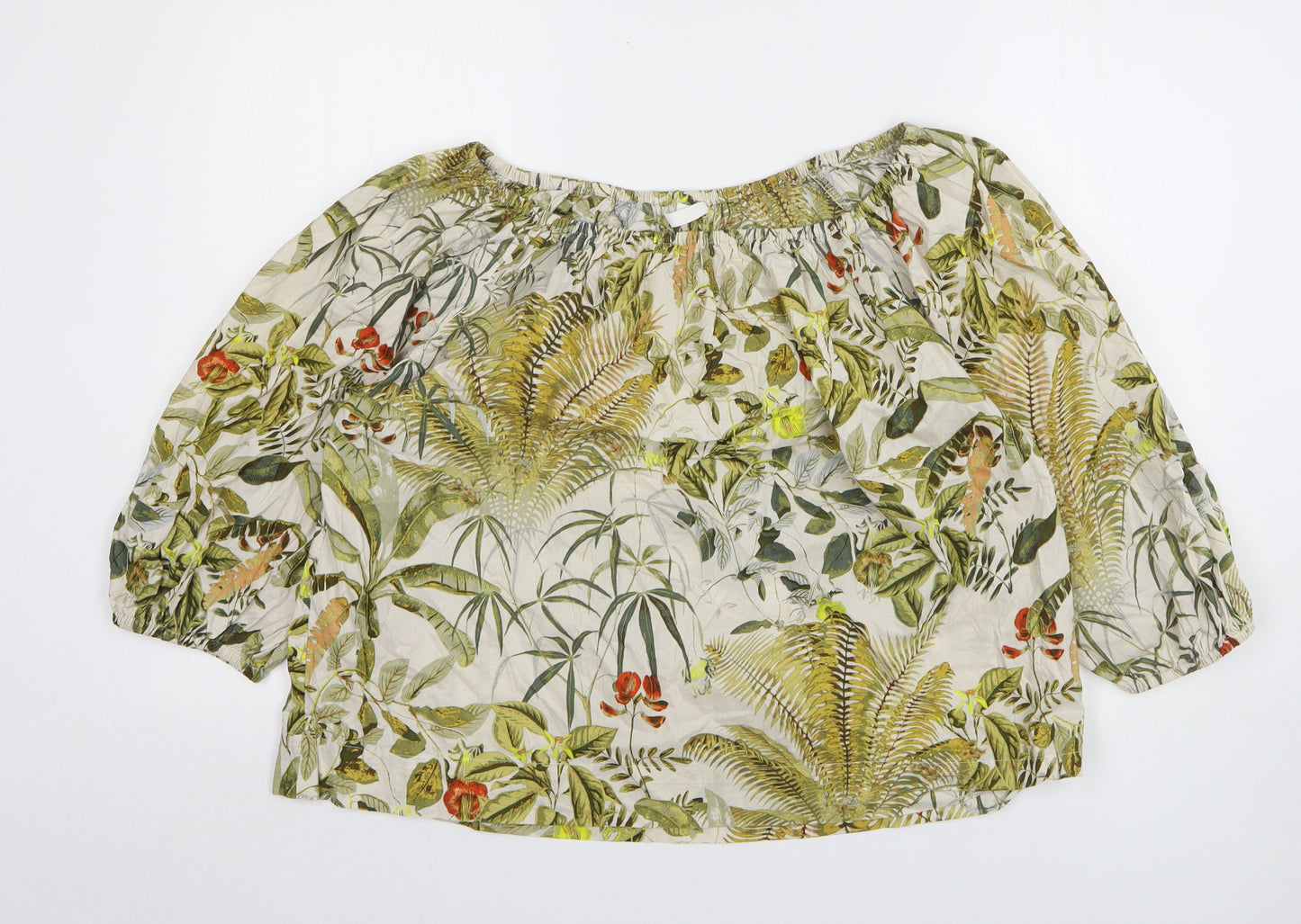 H&M Womens Multicoloured Floral Cotton Basic Blouse Size M Boat Neck