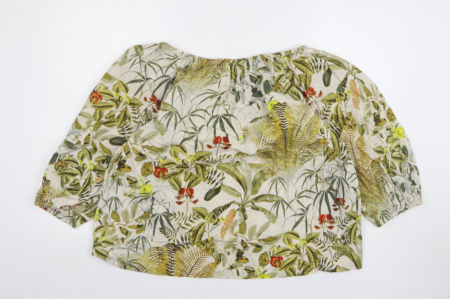 H&M Womens Multicoloured Floral Cotton Basic Blouse Size M Boat Neck