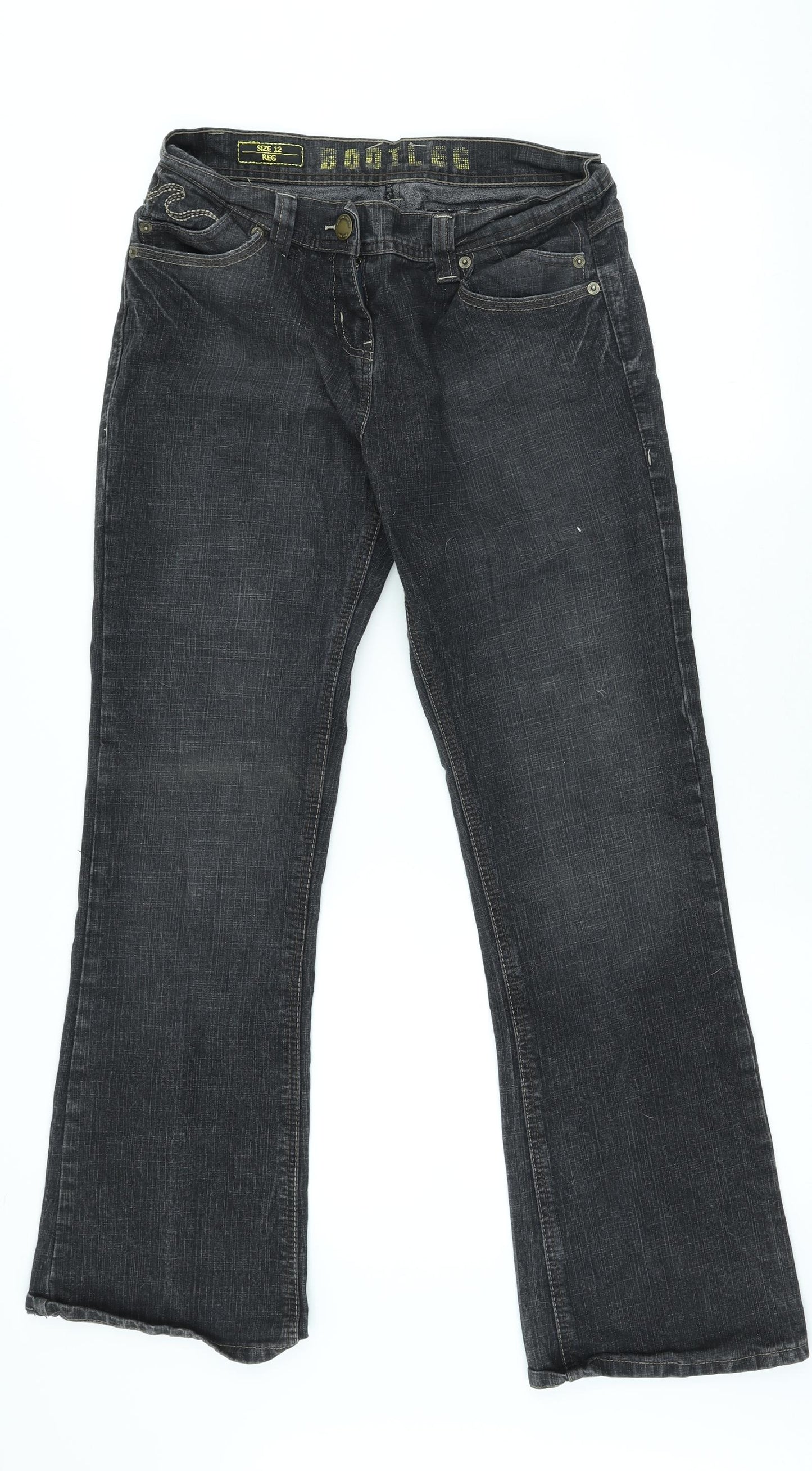 Preworn Womens Grey Cotton Bootcut Jeans Size 12 L30 in Regular