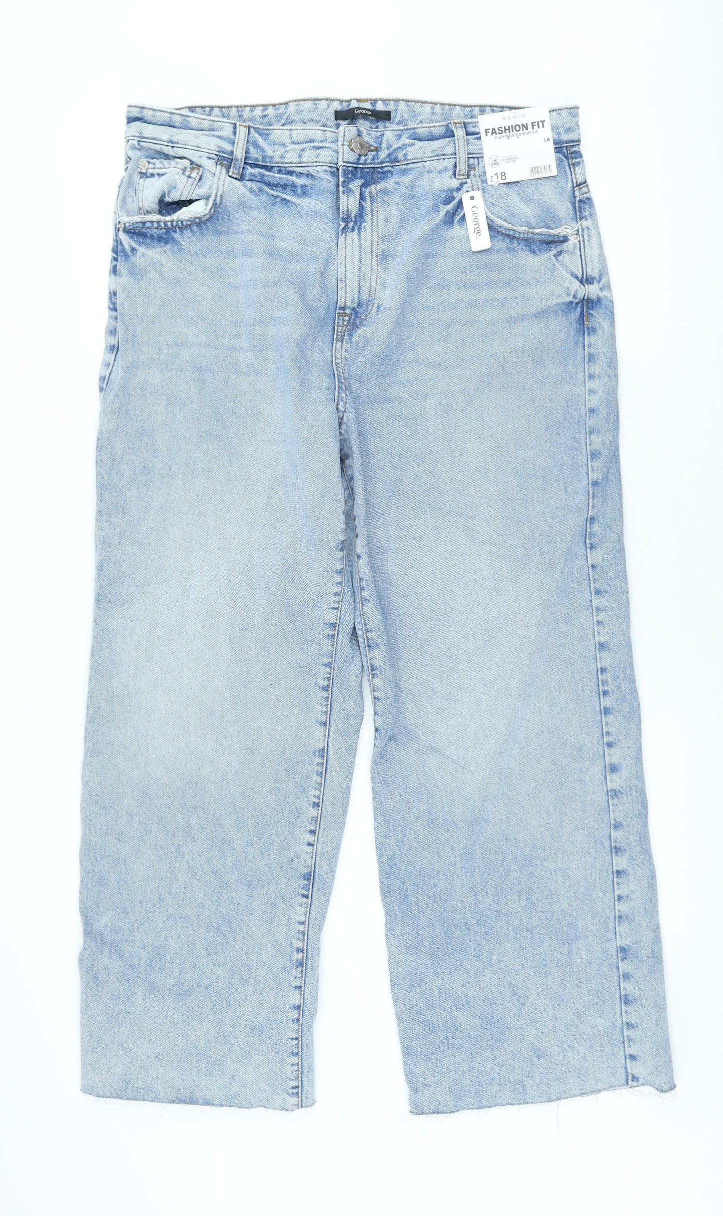 George Womens Blue 100% Cotton Wide-Leg Jeans Size 18 L27 in Regular