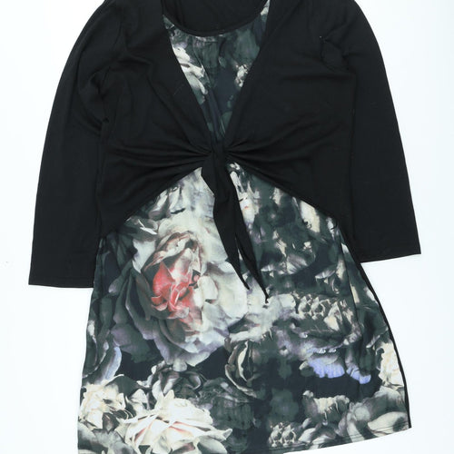 Sugar Crisp Womens Black Floral Polyester A-Line Size XL Scoop Neck