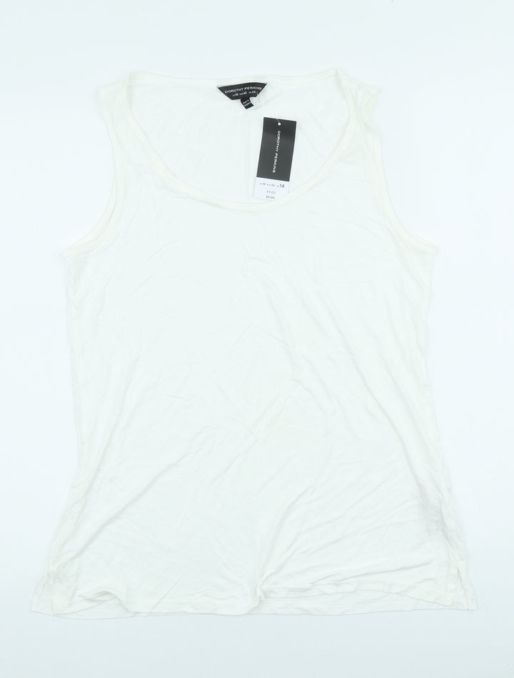Dorothy Perkins Womens White Viscose Basic Tank Size 14 Scoop Neck