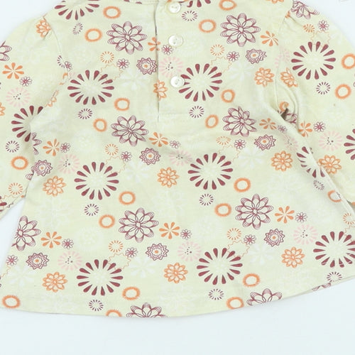 Preworn Girls Ivory Floral 100% Cotton Skater Dress Size 0-3 Months Crew Neck