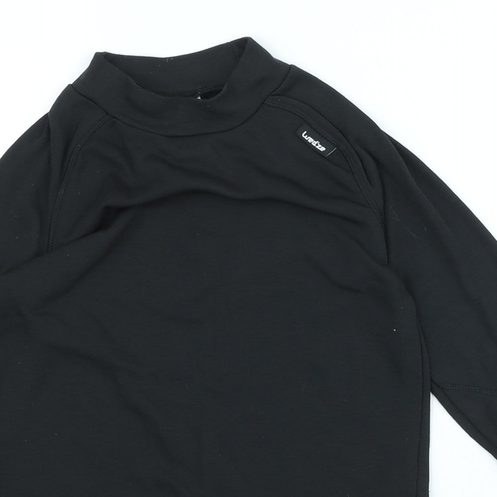 DECATHLON Boys Black Polyester Pullover T-Shirt Size 10 Years High Neck