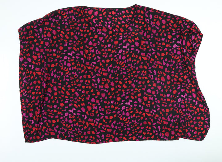 So Fabulous Womens Black Geometric Polyester Basic Blouse Size 22 Round Neck